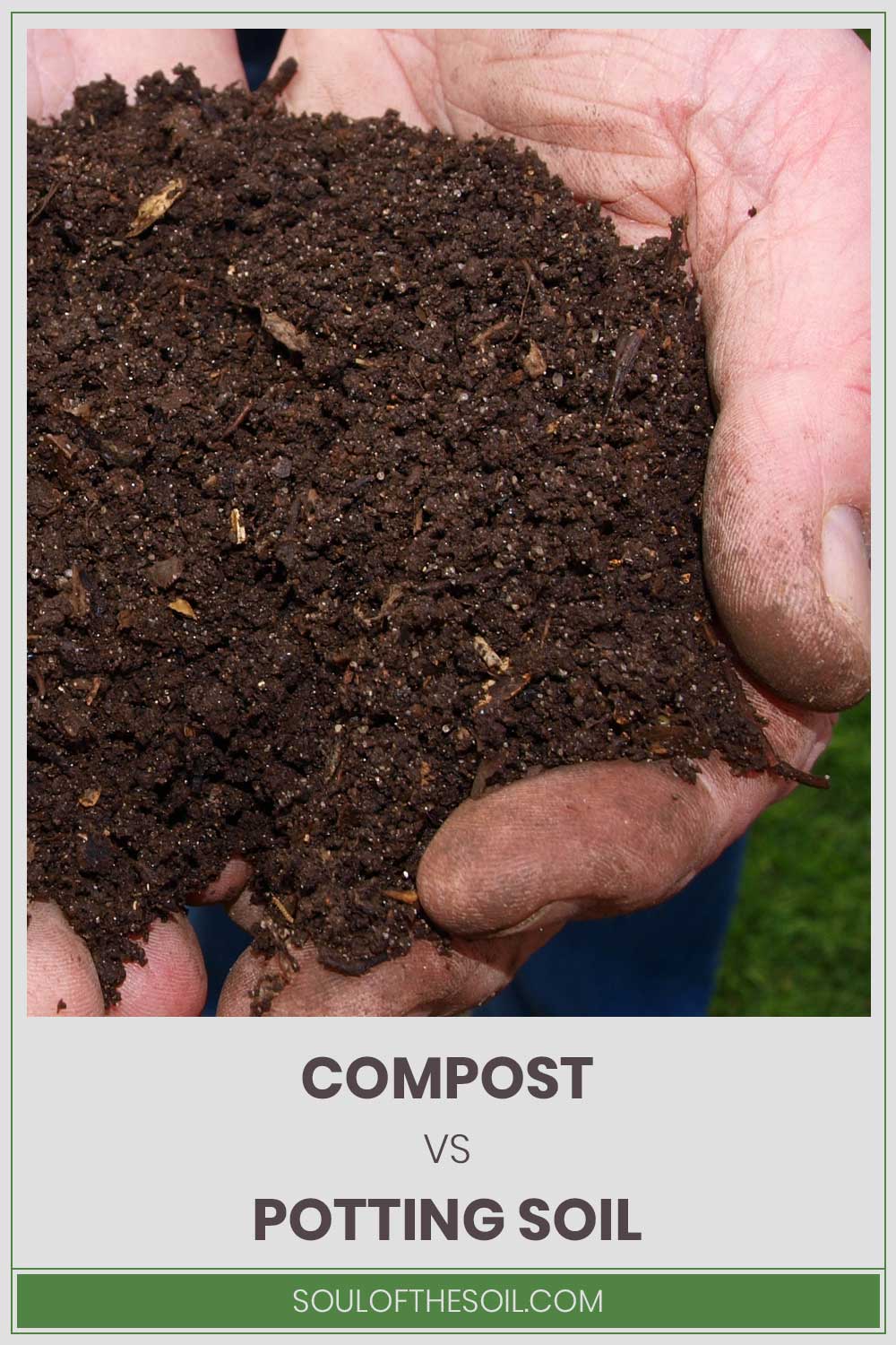 Compost in a person's hands - Compost vs. Potting Soil.